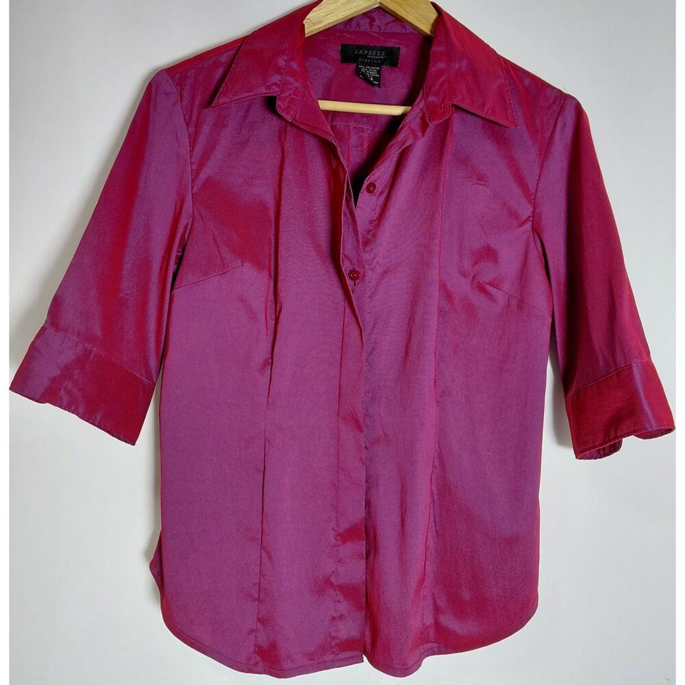 EXPRESS WORLD BRAND STRETCH Pink Button-Up Shirt Solid Size 7/8